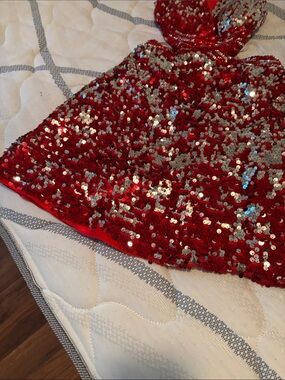 Red Sequin Maxi Dress - Strapless Glam